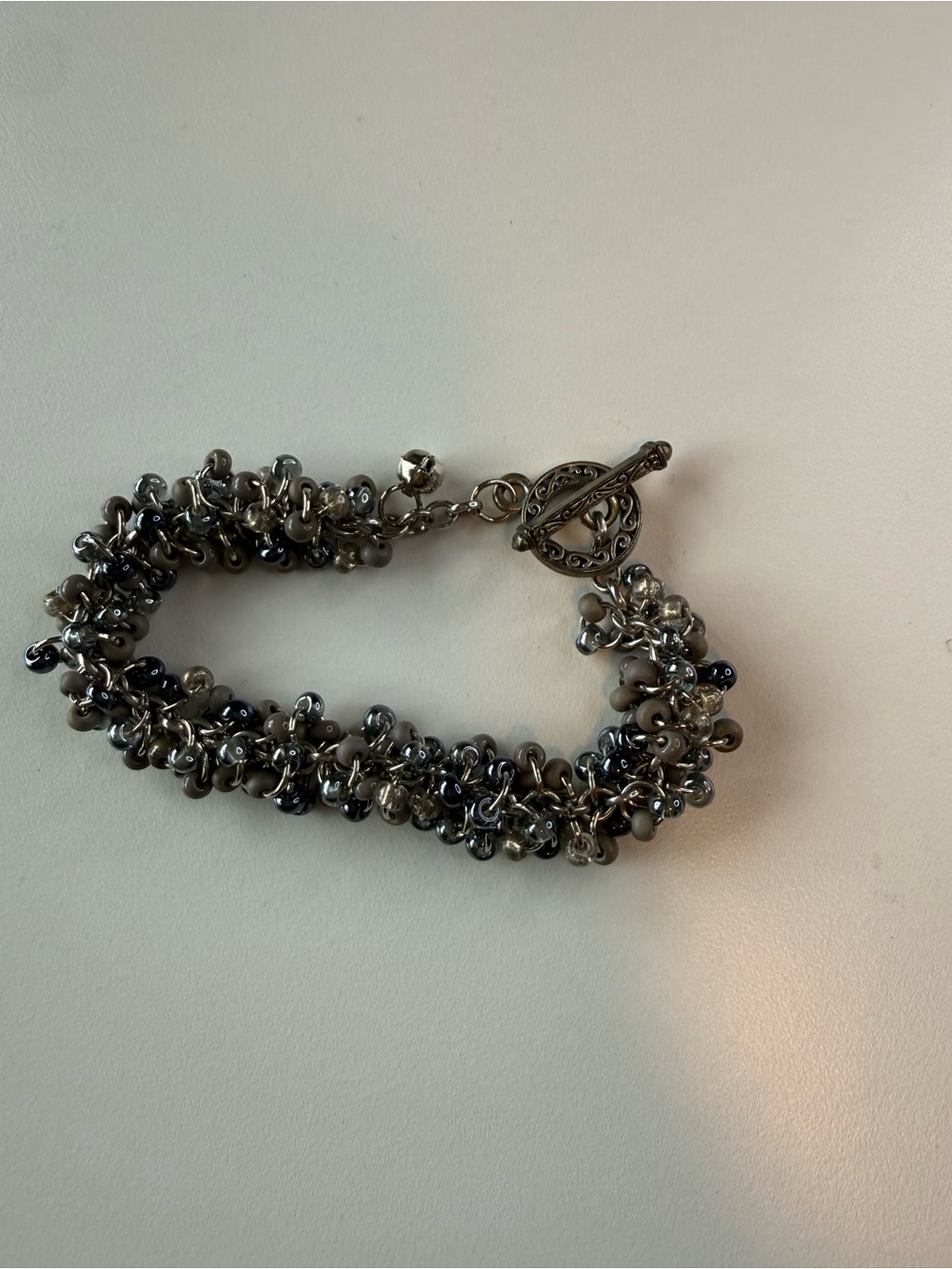 Cluster Bead Toggle Bracelet - Gray and Silver